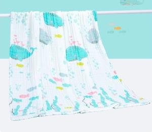 China Green And Yellow Fruit Patterned Gauze Fabric 220GSM Baby Gauze Blankets factory