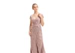 Beading Stones Split Long Womens Evening Gowns Deep V Neck / Arabic Party Dress