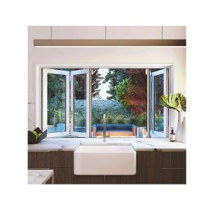 China Horizontal Opening Tempered Glass Aluminum Bifold Windows With Triplex Glass Upgrade factory