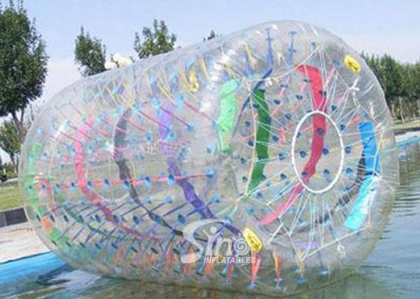 3.0m long clear inflatable zorb roller with colorful ribbons for water and land