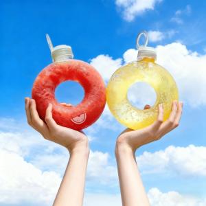 Round Shaped Beverage Bottle Customized Printed logo 16oz 500ml Juice PP Donut