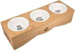 Raised Ceramic 3 Puppy Bowl Set Triple With Bamboo Stand