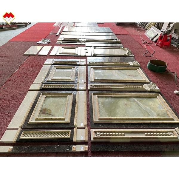 China Villa Background Wall Cladding Green Onyx and Beige Marble Stone Slab in Modern Design factory