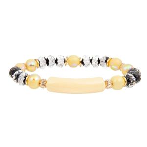 China Yellow Plastic Bar Handmade Beaded Bracelets Elastic With Silver Glass Beads factory