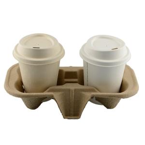 China Disposable Biodegradable Paper Cup Carrier Tray 2 Cups Untearable , Cup Holders Natural Color factory