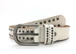 White 2 Row Womens Studded Wide Leather Belt 1-1/4 Inch Width
