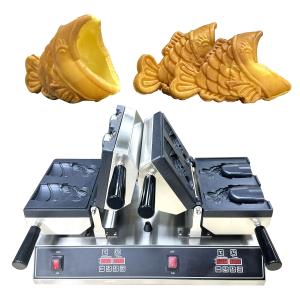 Double Waffle Maker Ice Cream Machine with Open Mouth Fish Shape and Timer 0-10