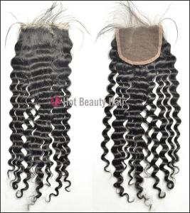 China 8 Inch Human Hair Top Closure Swiss Lace Dark Brown / Curly Hair Weaving factory