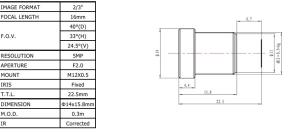 China 2/3&quot; 16mm Board lens Megapixel Low distortion lens CCL2316MP 2/3&quot; 16mm IR Corrected factory