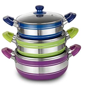 China CIQ 3.0mm Thickness Alu Non Stick Soup Pot With Clear Lid factory