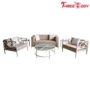 China 4 Seater Outside Table And Chairs , White Frame Aluminum Sofa Set For Patio Hotel factory