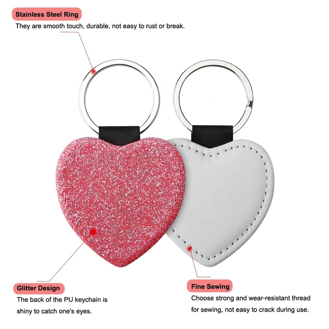 Leather Sublimation Keychain Colorful Blank Single Sided Glitter Keychain Custom Key Tag