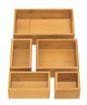 5 Pieces Bamboo Storage Organizer Box , Wooden Drawer Dividers Organizers
