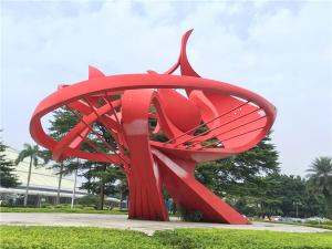 China Abstract Flame Large Metal Garden Ornaments , Red Spray Painted Outside Garden Statues factory