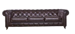 China Reddish Brown Three Seater Leather Sofa High Density Foam / Sponge Solid Structure factory