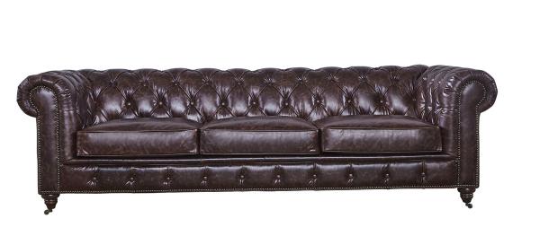 Reddish Brown Three Seater Leather Sofa High Density Foam / Sponge Solid