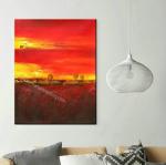 100% Handmade Abstract Textured Red Yellow Oil Painting on Canvas Modern Nordic