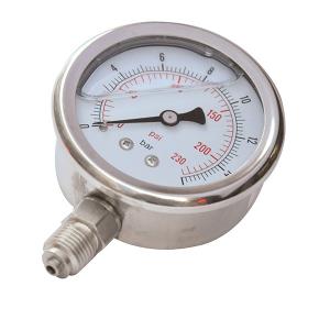 China 2-1/2 inch liuqid fillled Pressure Gauge, glycerine, silicone oil, stainless steel, 0-230 psi/bar, 1/4 BSP lower mount, factory