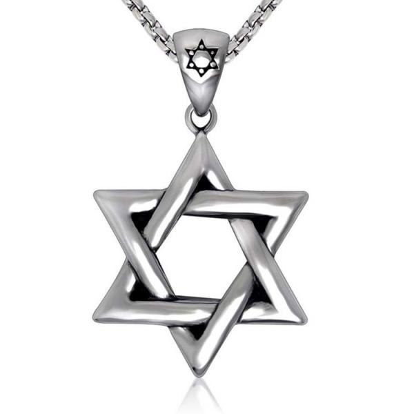 Men's 925 Silver Plated Titanium Stainless Steel Necklace with Jewish Stars