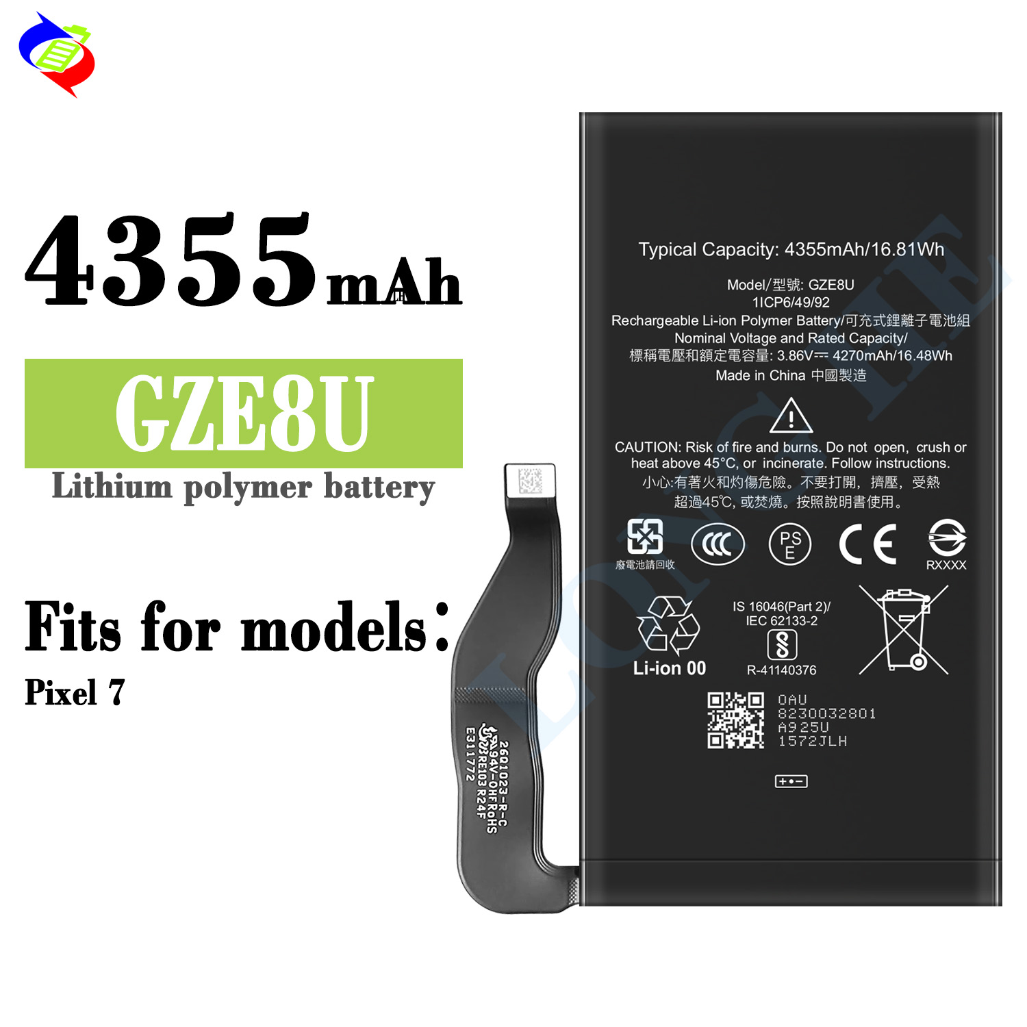 Stock RUIXI GZE8U 4355mAh Battery For Google Pixel 7 Authentic Phone Battery