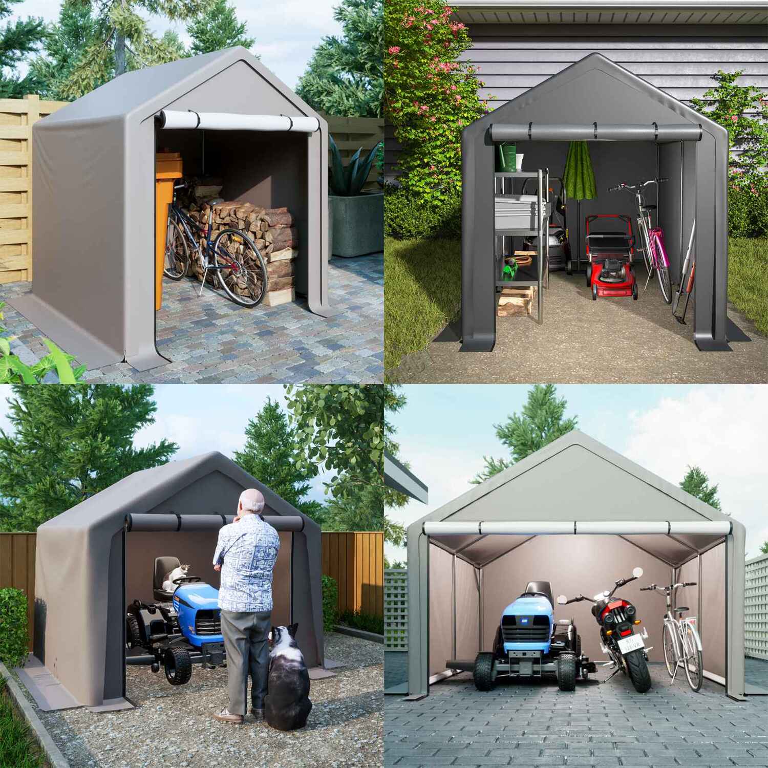 PE Fabric Roof Cover AJUNION 6.2x5.6ft Outdoor Storage Tent Metal Garden Bike Shed for Tools Firewood