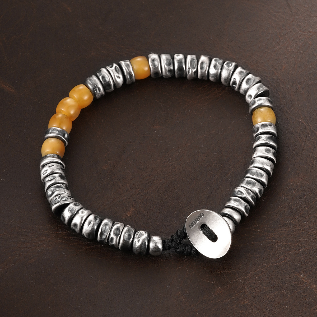 Bracelet S925 Sterling Silver Bracelet Wrapped With Beeswax Original Design Sterling Silver Hand-Woven Yellow Chalcedony Small Fortune-Bringing Tag