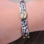 925 Silver Golden Two Tone Women Open Cuff Bracelet Cross Madonna Style (057402)