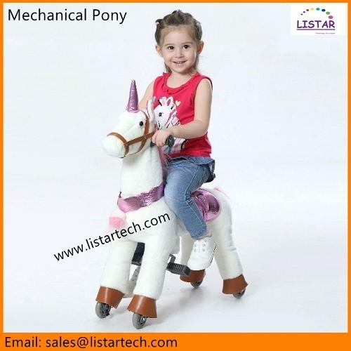 White Ride on Walking Toy Horse Unicorn, Small Mechanical Pony, Kids Amusement