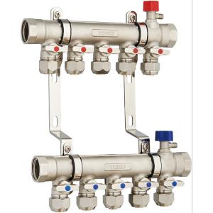 6213Y Hot Forged Brass Ball Valve Water Distribution Manifolds 45mm branch spacing W/ Main Supply & Return Air Exhausts