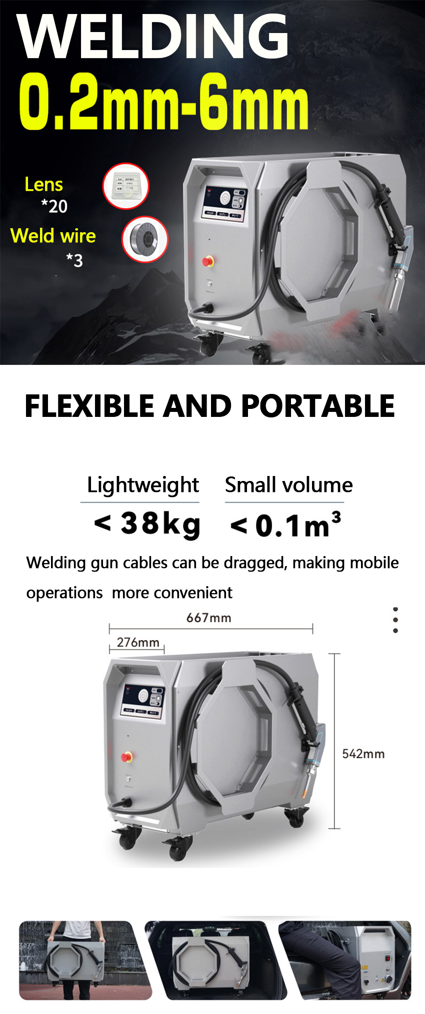 38kg 4 in 1 Handheld Laser Welding Machine Double Wire Feeder for Metal Carbon Stainless Steel Sheets Aluminum Pulse Width