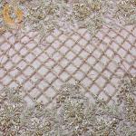 Nigerian Styles Gold Beaded Lace Fabric Handmade Tulle Embroidery 135cm Width