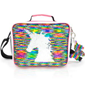 China Unicorn Flip Sequin Girls Nylon Insulated Lunch Tote factory