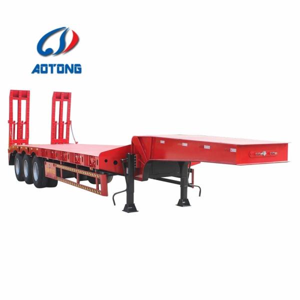 50 Ton Capacity Low Boy Truck Semi Trailer with Hydraulic Ramp and Main Beam