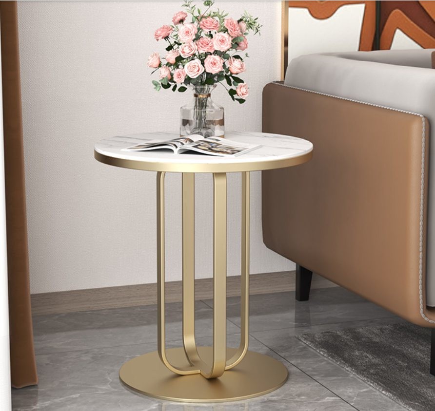Popular Elegant Side Table With Stainless Steel Base Metal Marble Family Use