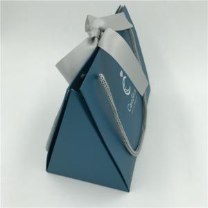 China .Custom Print Shopping Gift Foldable Paper Bags Dark Blue With Your Own Logo factory