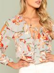 Fashion Floral Print Summer Women Blouse With Ruffle