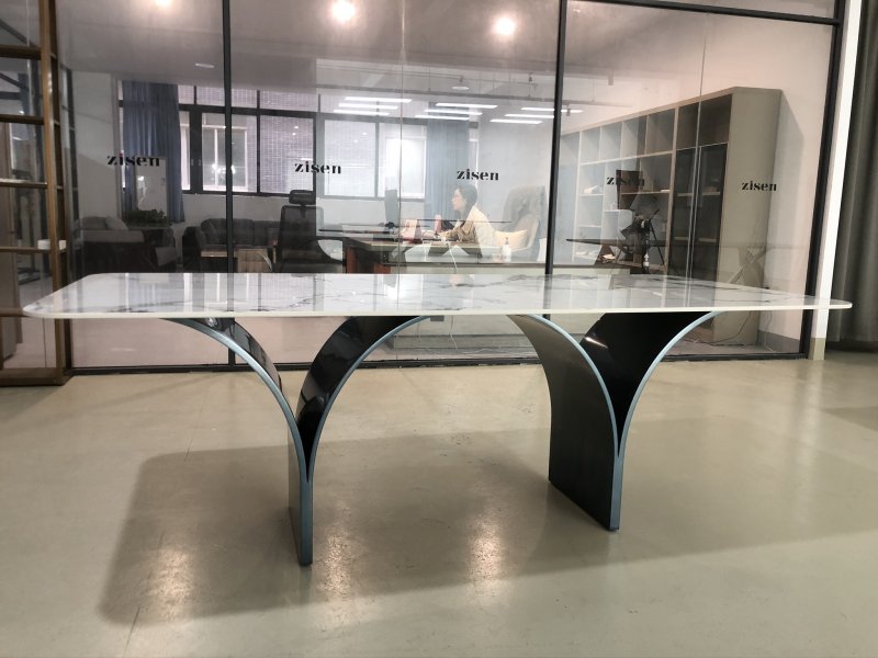Customized Rectangular Modern Dining Table with Marble Top Stainless Steel Base Home Apartment Hotel Kitchen Dining Room Furniture