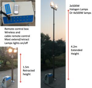 China 4.2m lighting tower/ pneumatic lighting masts/ remote control lighting tower factory