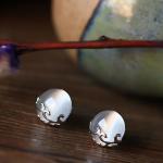 Sterling Silver White Moon Stone Stud Earrings Vintage Thai Silver Jewelry