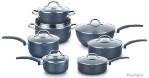 China Eco-friendly Aluminum Stone coating Nonstick Cookware Set Dishwasher Safe with soft handle factory