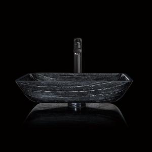 China Rectangular Tempered Glass Sink Vessel Bathroom CNC Engraving Hot Melt factory
