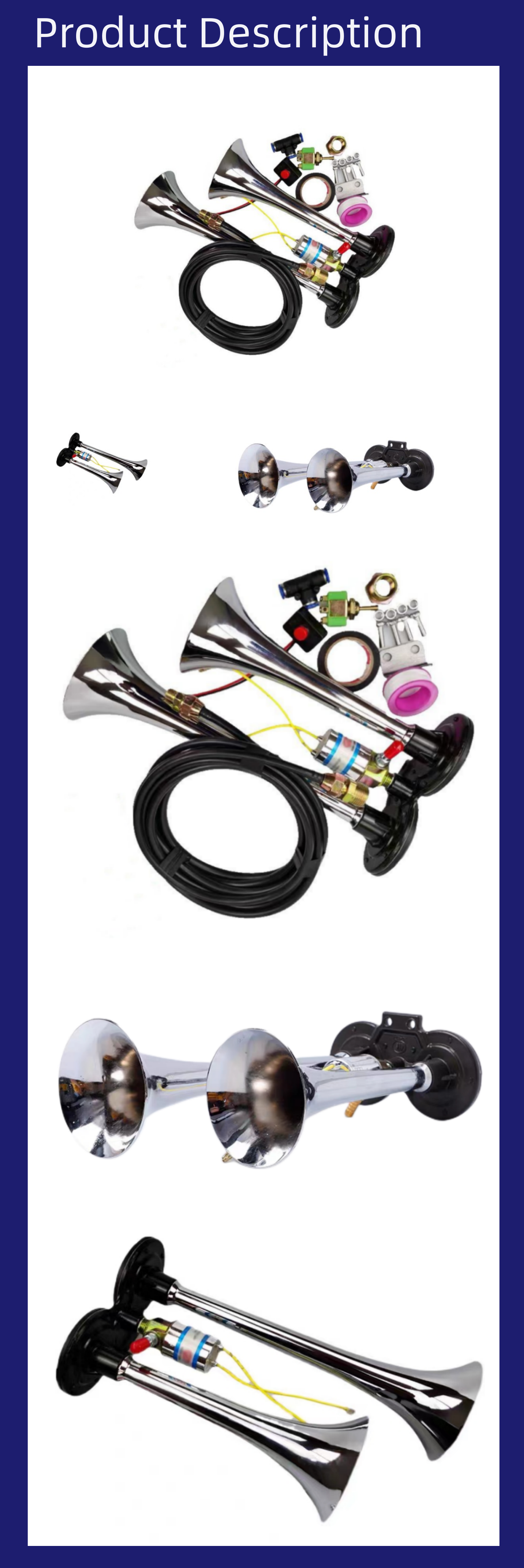Purpose Replace/Repair Chrome-Plated Zinc Double Horn for Universal 12V/24V Vehicles