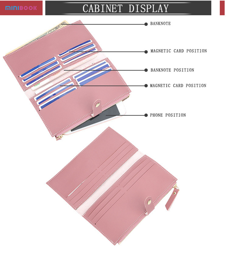 Ladies Travel Purse Zip Around Clutch Wallet Wristlet Blocking Pu Leather Wallet 0.15kg