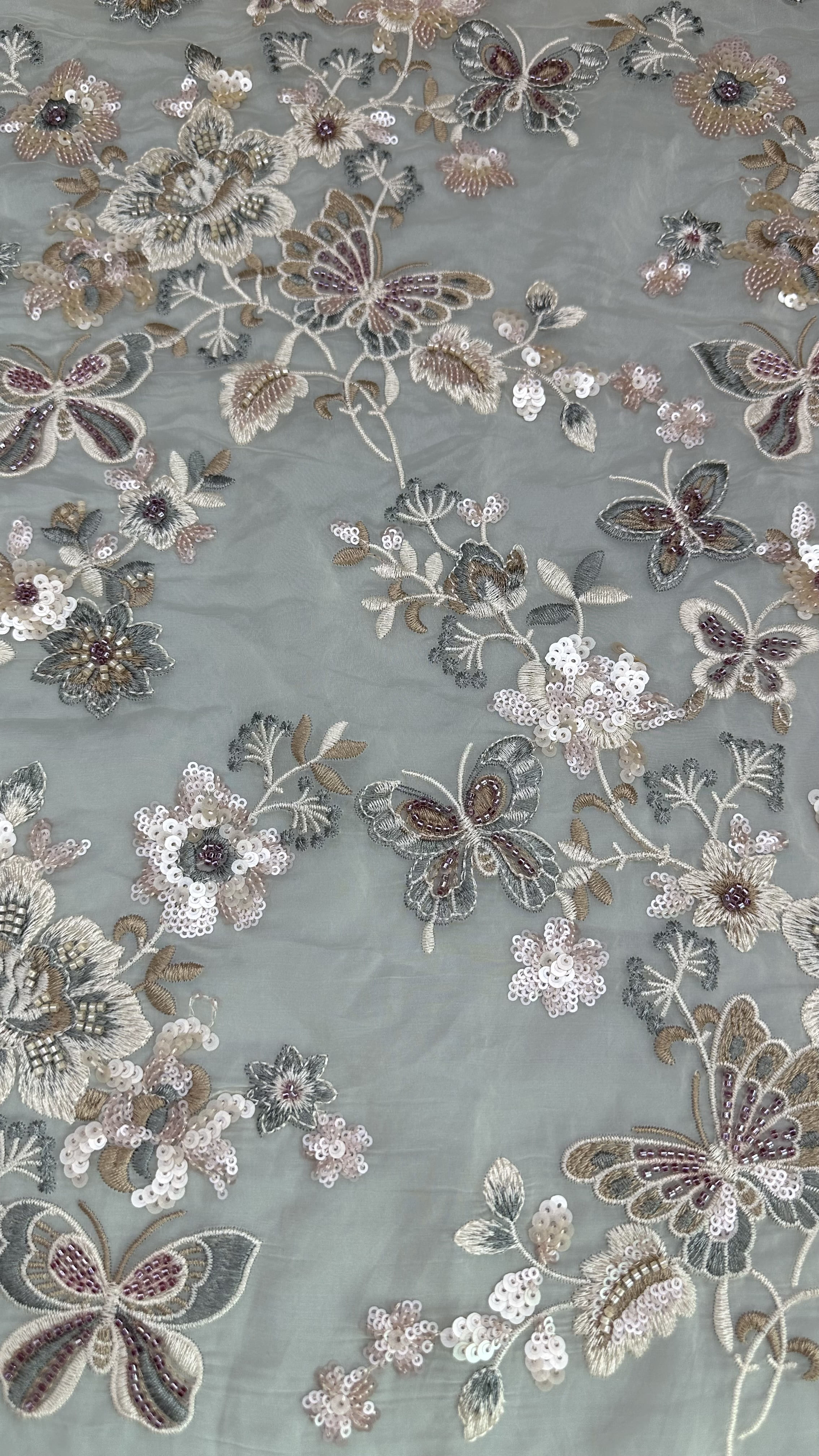 Colorful Floral Sequin Embroidered Lace Fabric Decorative Mesh Leafy Customized