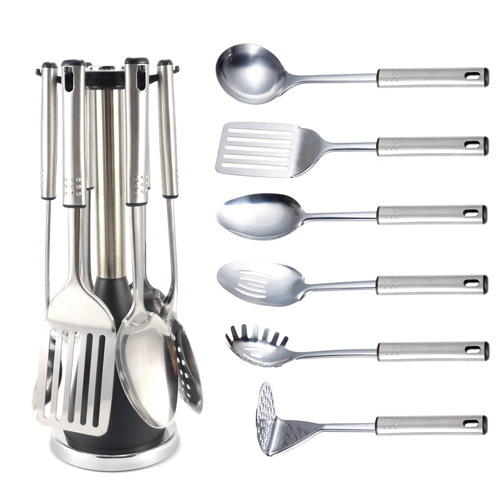 S/S 201 Handle Stainless Steel Utensilios De Cocina Kitchen Cooking Set Utensil Holder