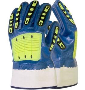 China Blue Nitrile Fully Coated Mechanics Wear Gloves With TPR Impact Work Gloves factory