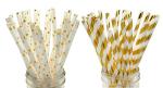 197mm 6mm Chevron Foil Gold Bendable Paper Drinking Straws