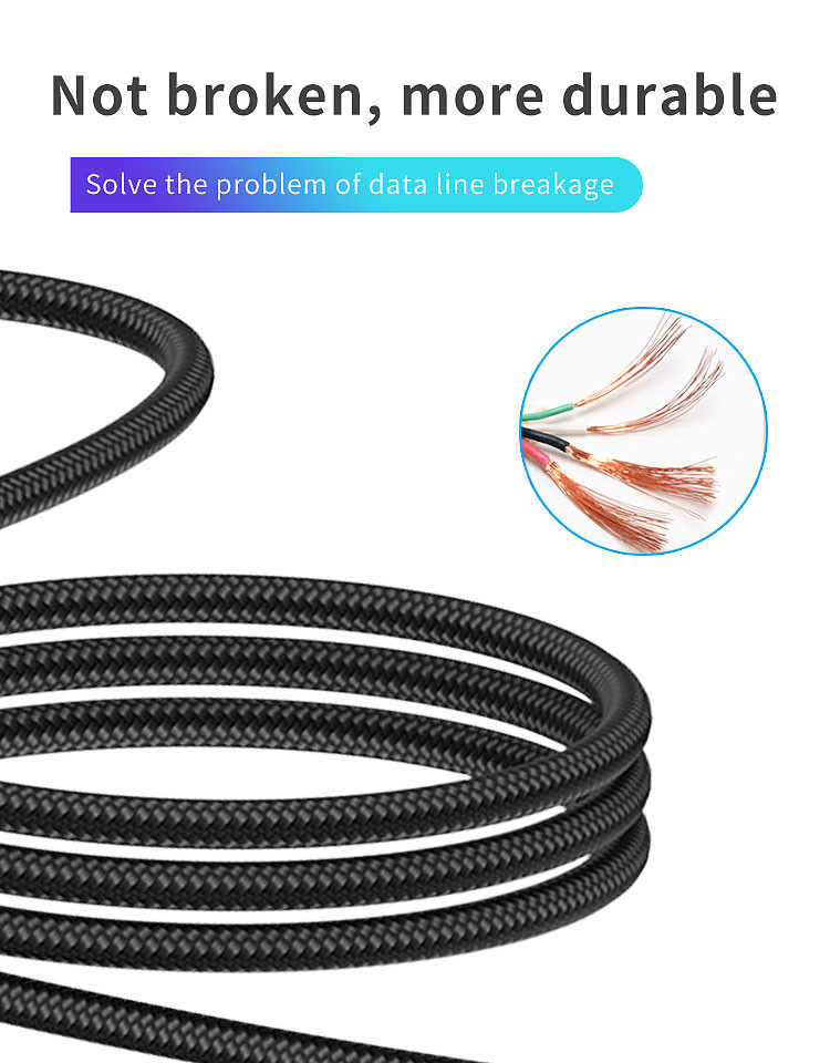 Nylon Braided 2 In 1 Charging Cable 3m OEM Type C USB 2.0 Cable