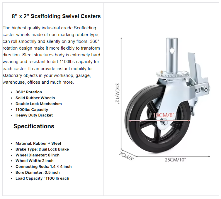 4 Pack Wheels 8 X 2 Inch With Dual Locking Break Rubber Swivel Wheel 360 Degrees