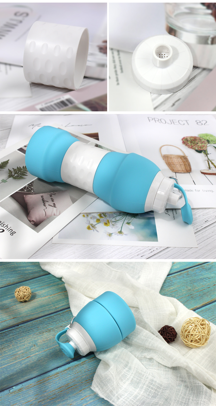 580ML Collapsible Silicone Water Bottle , Sports Compressible Water Bottle